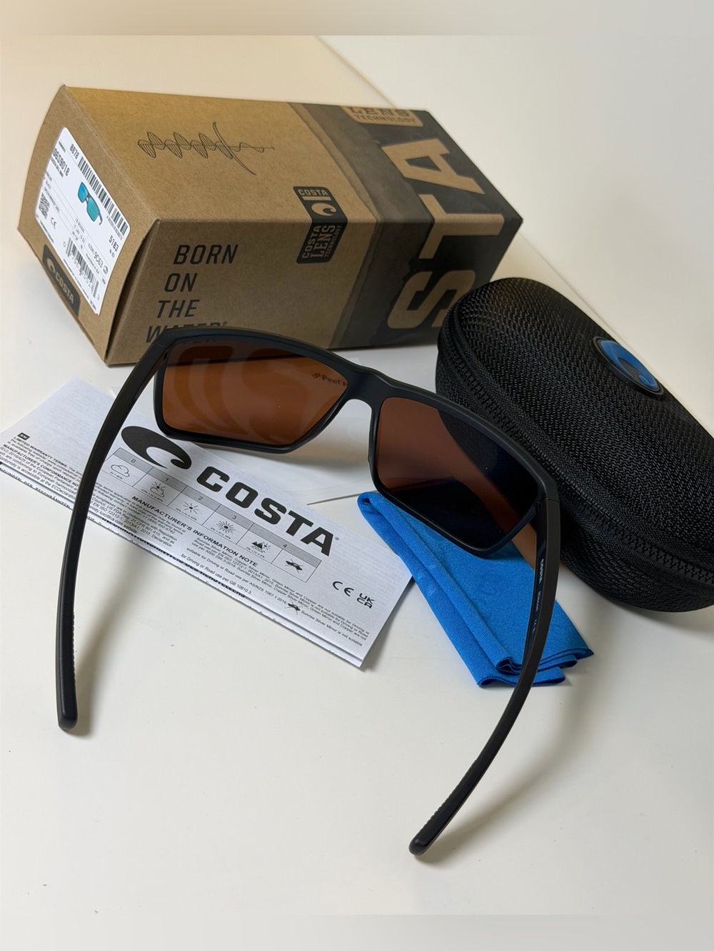 NIB Costa Del Mar Rincon Polarized Sunglasses Black Green Mirror 06S9018 NEW Men - Picture 2 of 7